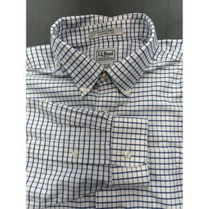 LL Bean Wrinkle Free Traditional Fit Blue Gingham Button Down Shirt Mens 17.5 35